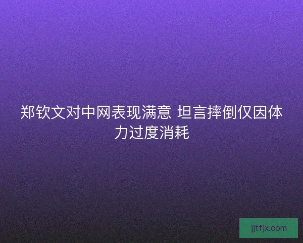 郑钦文对中网表现满意 坦言摔倒仅因体力过度消耗 郑钦文对中网表现满意 坦言摔倒仅因体力过度消耗